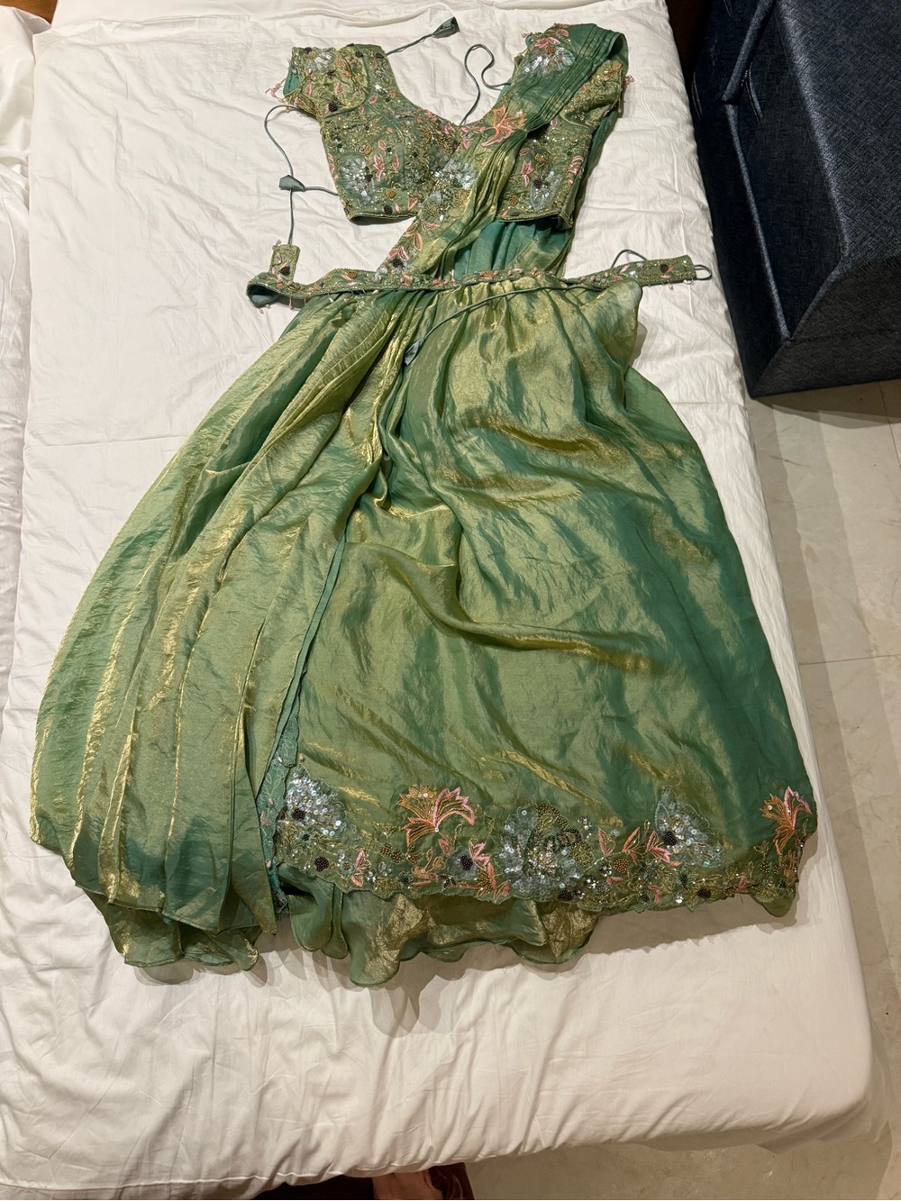 Elegant Green Embroidered Women’s Lehenga with Matching Blouse